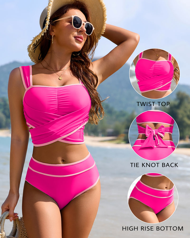 High Waisted Bikini Set Color Block