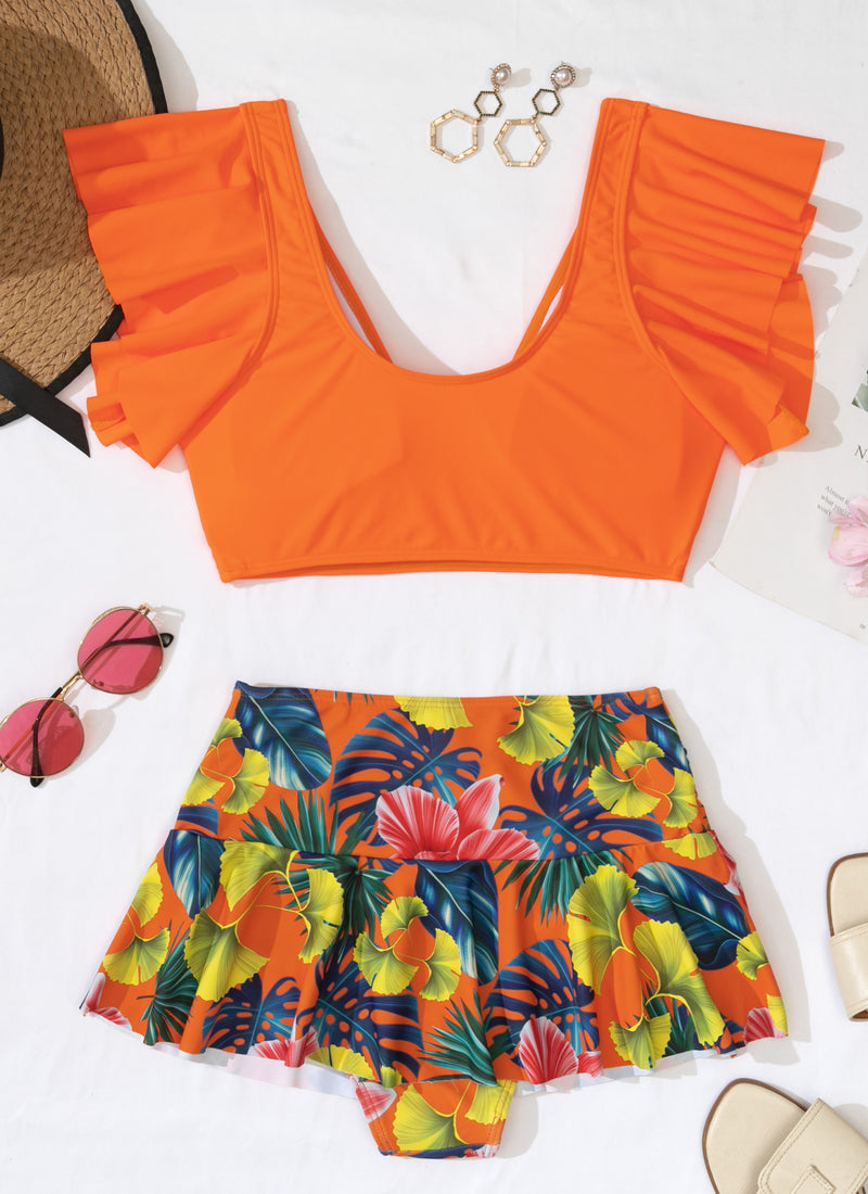 Prints Tankini Bathing Suit  with Swim Skirt