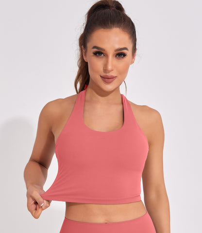 Women Solid Halter Open Back Sports Bra