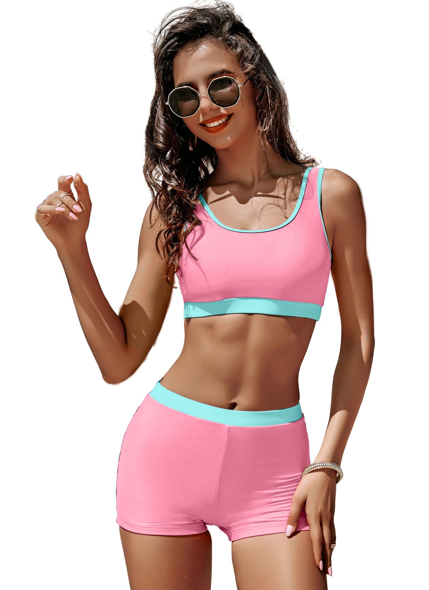 Sporty High Waisted Elastic Bathing Suit