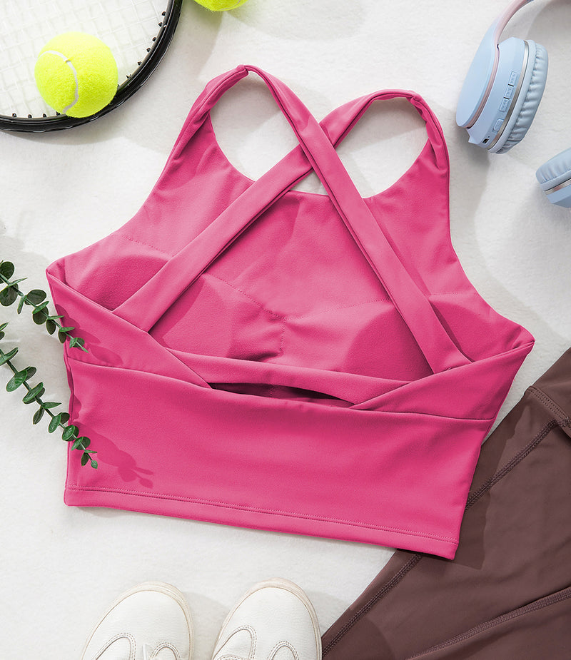 Backless Strappy Sports Bra Longline Criss Cross