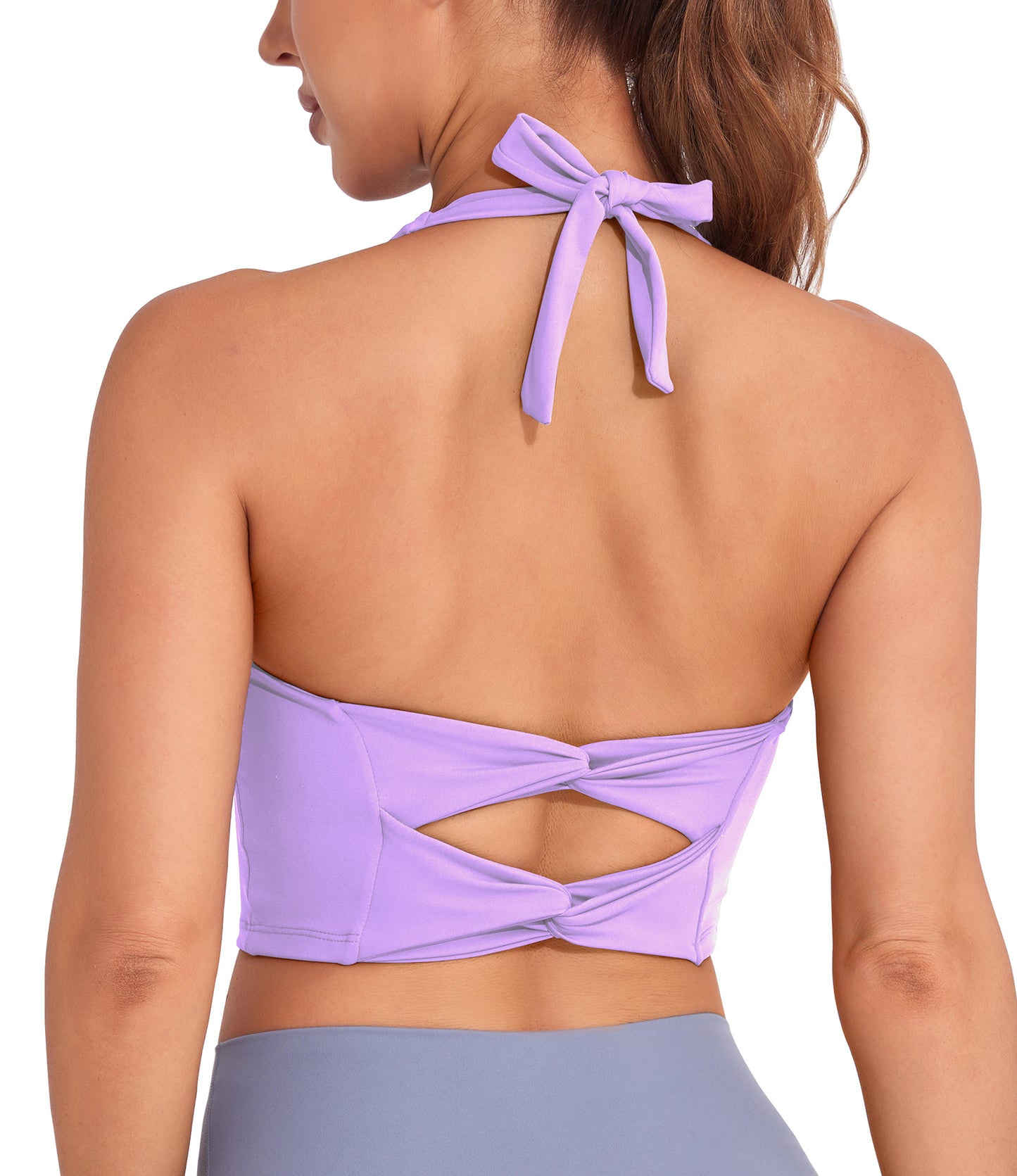 Women Solid Halter Open Back Sports Bra