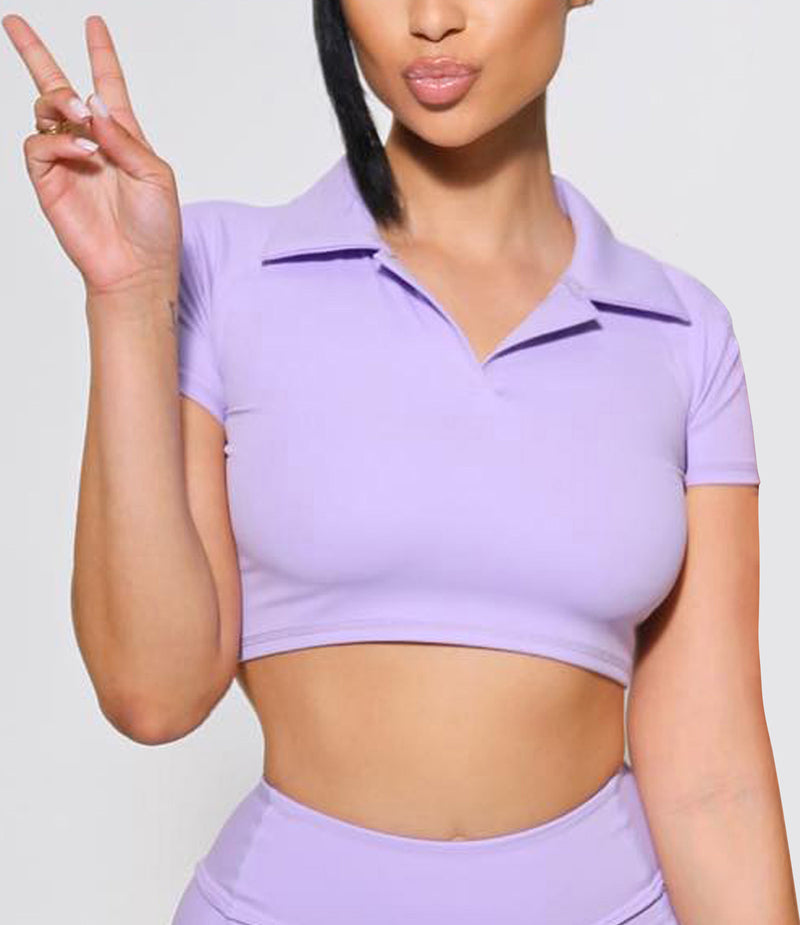 Polo Golf Short Sleeve Shirts Collared Crop Top