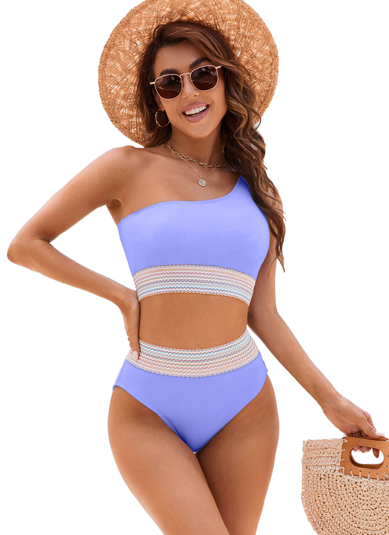 One Shoulder Swimsuits High Waisted Bikini Sets Tummy Control Bathing Suits