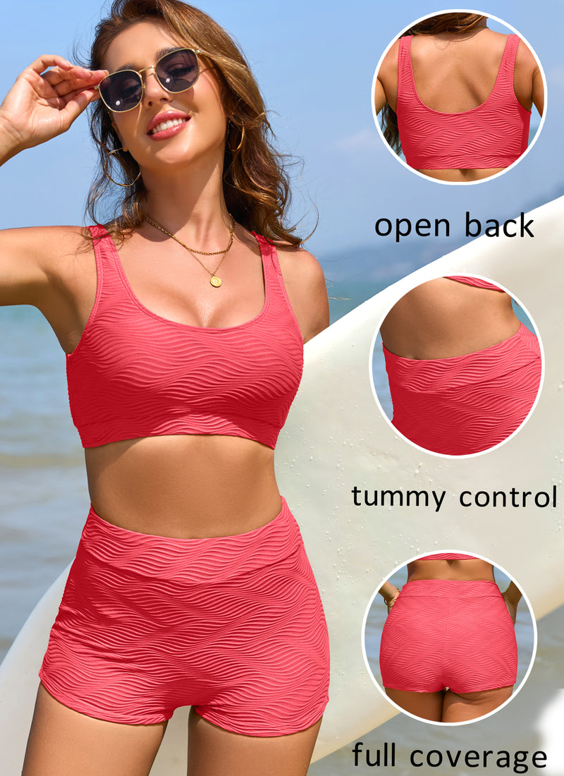 Tummy Control Ribbed Two Piece Swimsuit