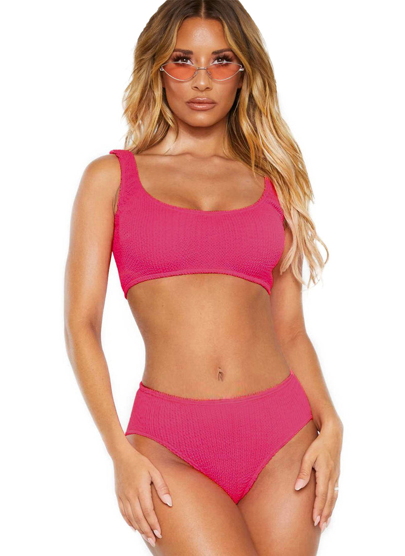 Ribbed Sports Two Piece High Waisted Swimsuits Tummy Control