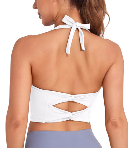 Women Solid Halter Open Back Sports Bra