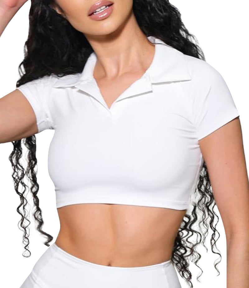 Polo Golf Short Sleeve Shirts Collared Crop Top